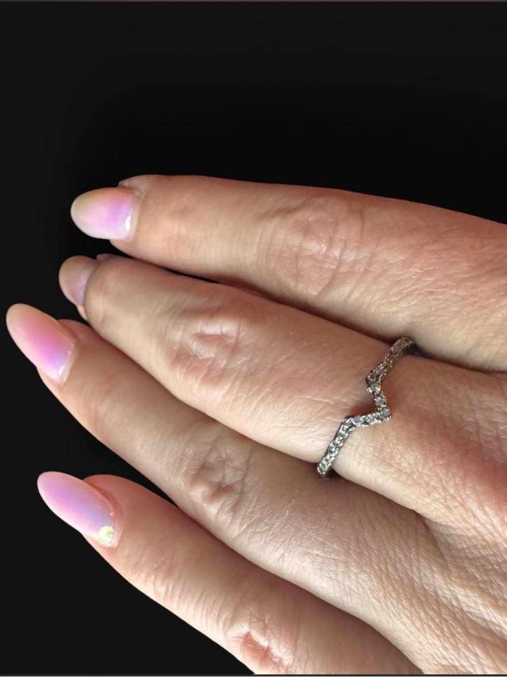 Silvertone and sparkle angular chevron shaped ring size 8 & a quarter